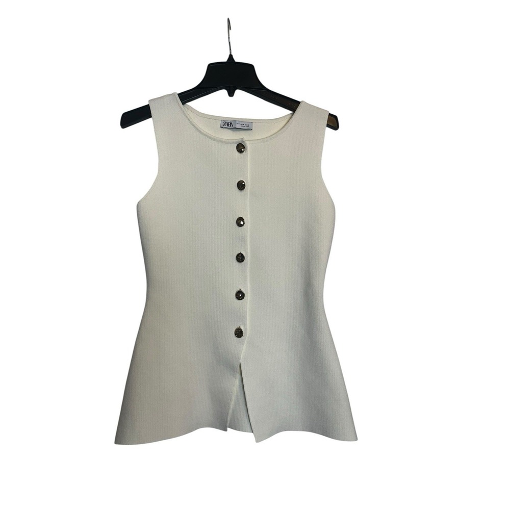 Zara Ecru Viscose Blend Plain Knit Sleeveless Vest Top Small NWOT